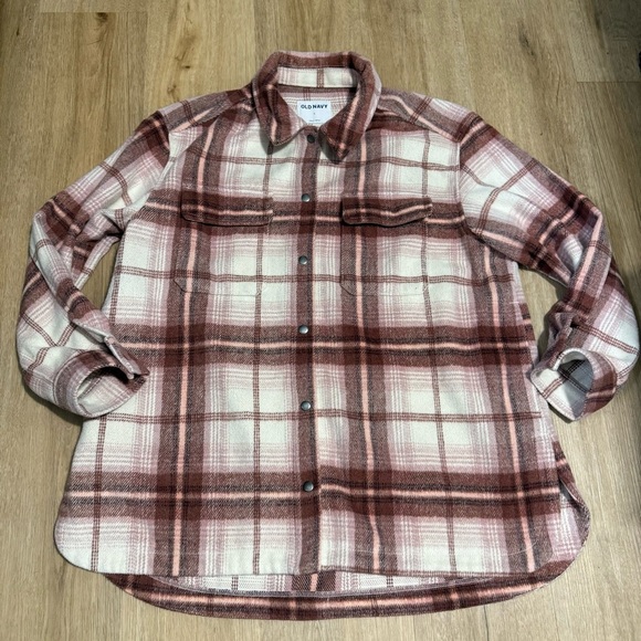Old Navy Plaid Jacket Shaket - Pink and Brown - size Large - Picture 1 of 6